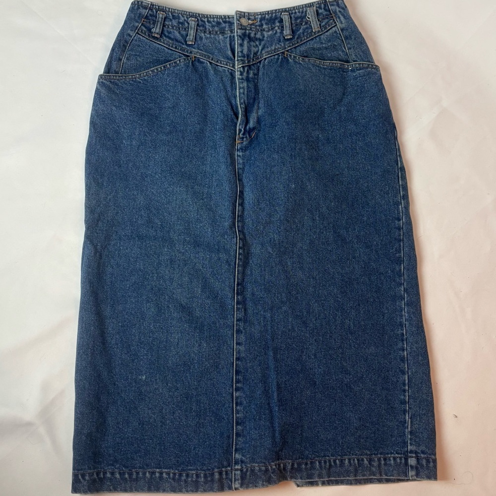 Vintage Jordache Y2K Denim Midi Skirt Fitted Pencil Sz 16 Small Medium Med Wash